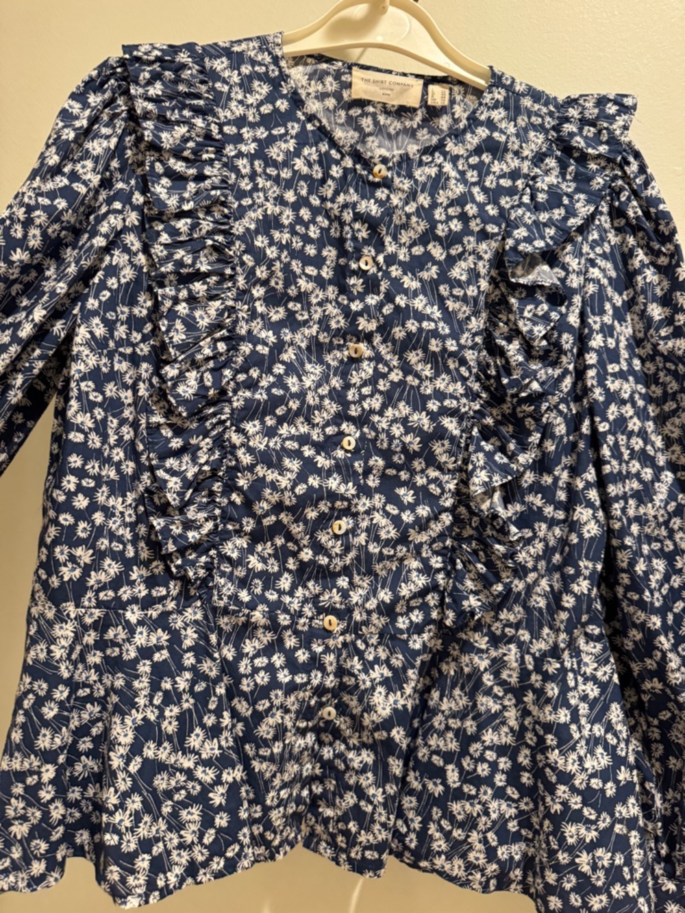 Navy Floral Ruffle Button-Up Blouse - Picture 4 of 4